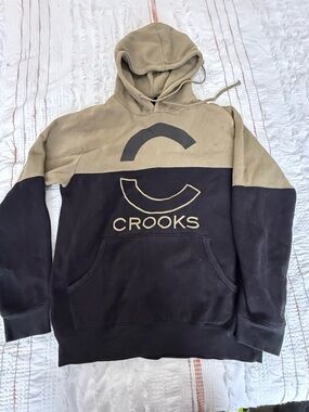 Crooks & Castles Two-Tone Khaki and Black Crewneck Hoodie
